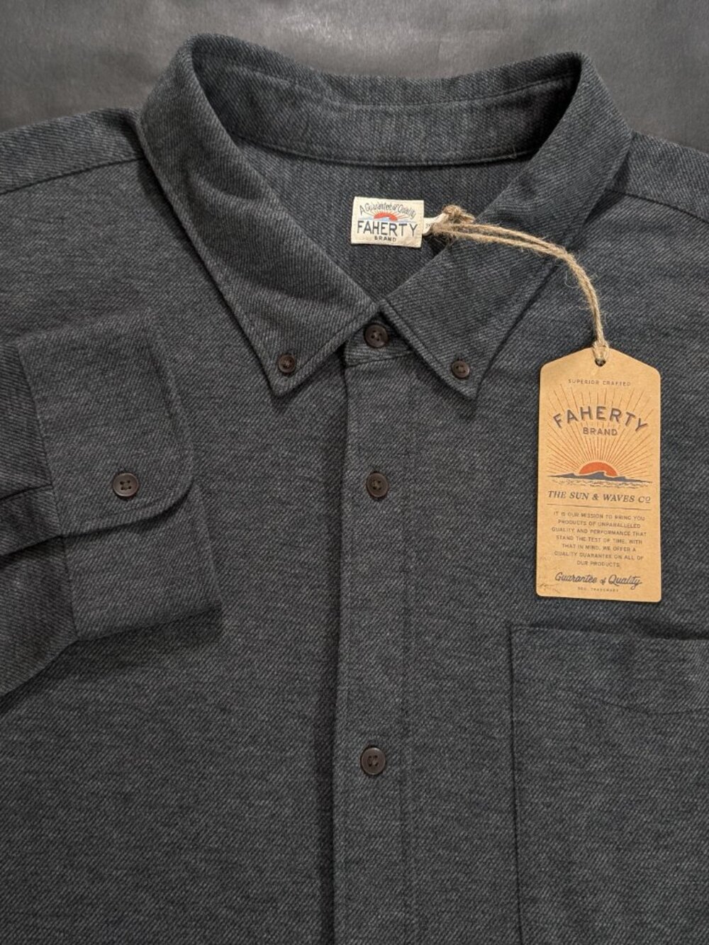 Faherty Coastline Knit Mens Charcoal Heather Twill Button Down Shirt Size 3XL